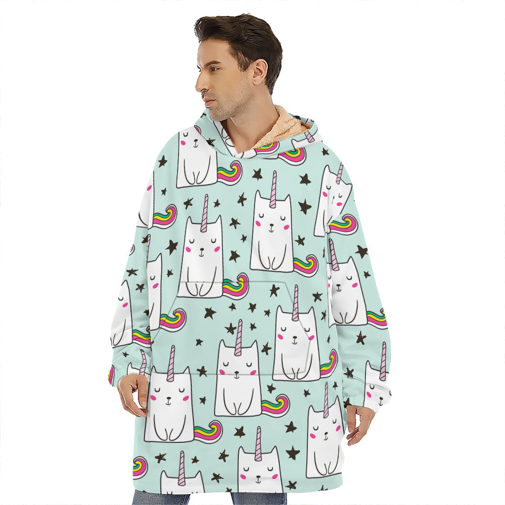 Cute Unicorn Cat Pattern Print Hoodie Blanket