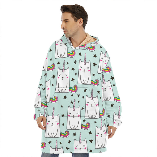 Cute Unicorn Cat Pattern Print Hoodie Blanket