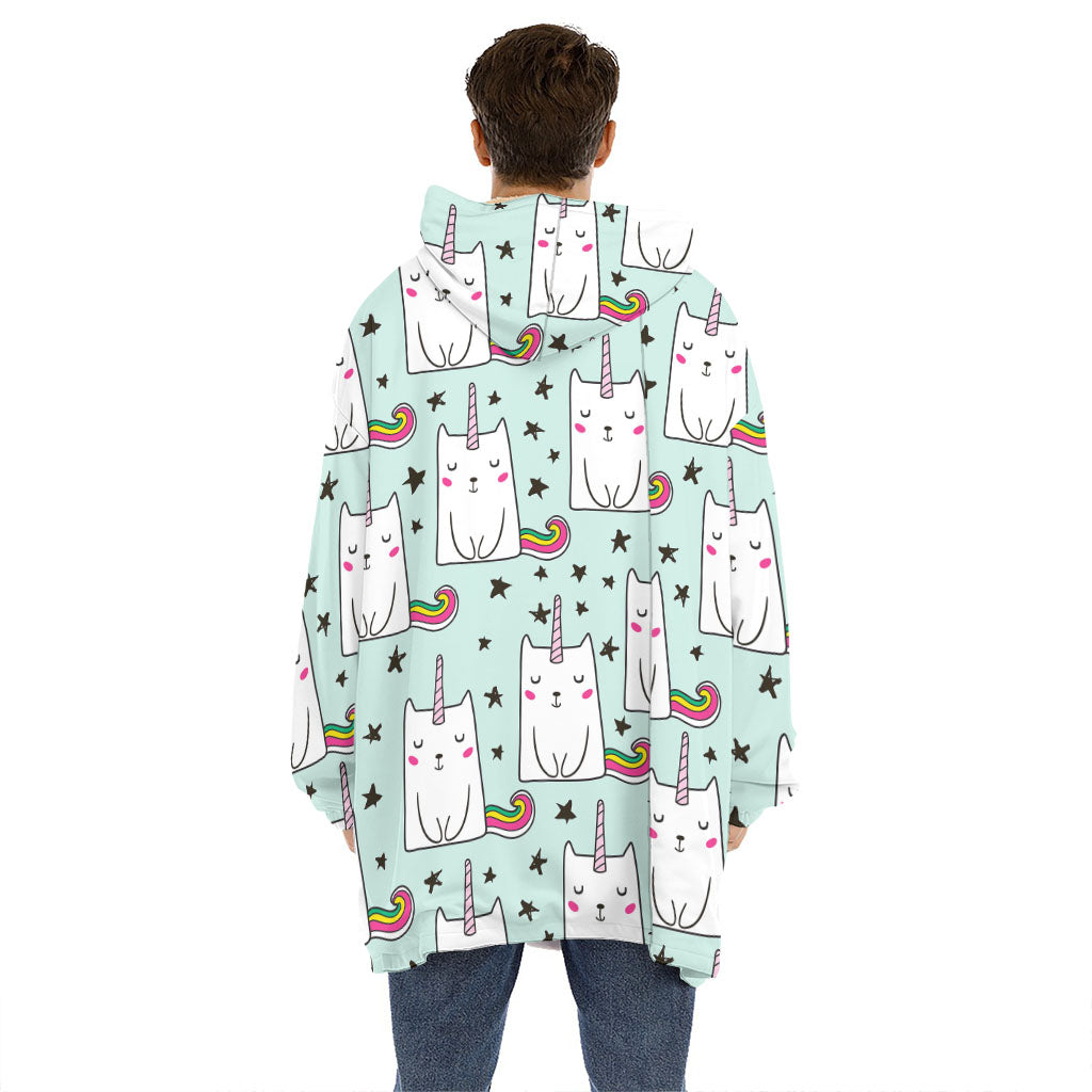 Cute Unicorn Cat Pattern Print Hoodie Blanket