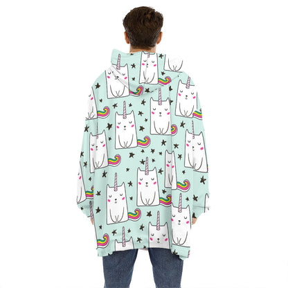 Cute Unicorn Cat Pattern Print Hoodie Blanket