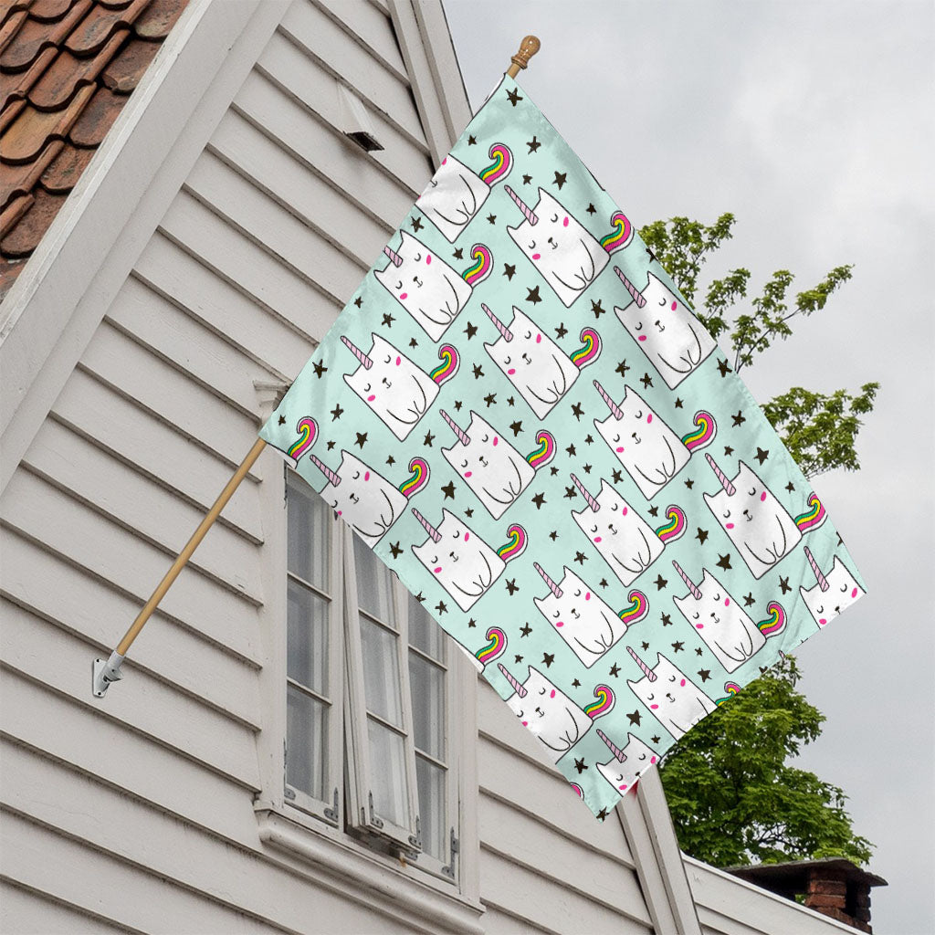 Cute Unicorn Cat Pattern Print House Flag