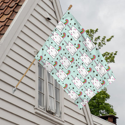 Cute Unicorn Cat Pattern Print House Flag