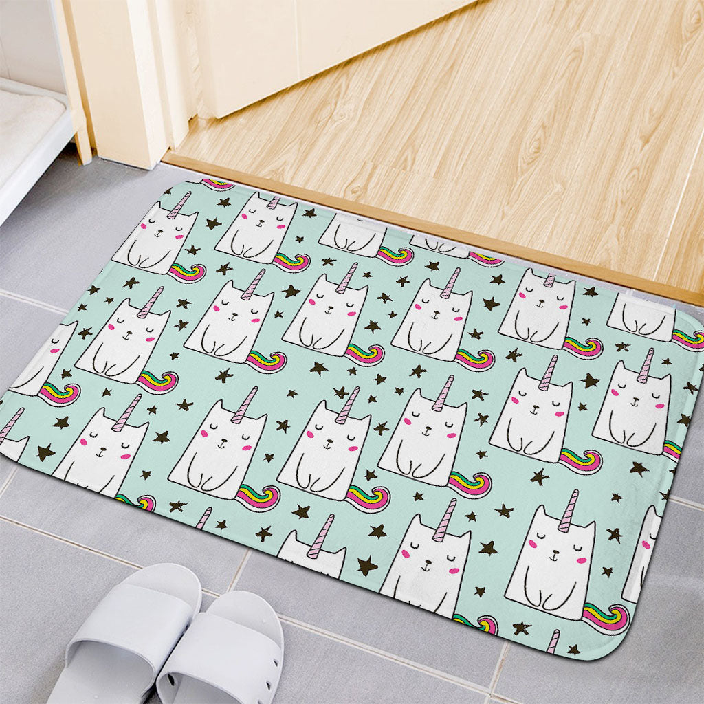 Cute Unicorn Cat Pattern Print Indoor Door Mat