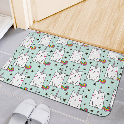 Cute Unicorn Cat Pattern Print Indoor Door Mat
