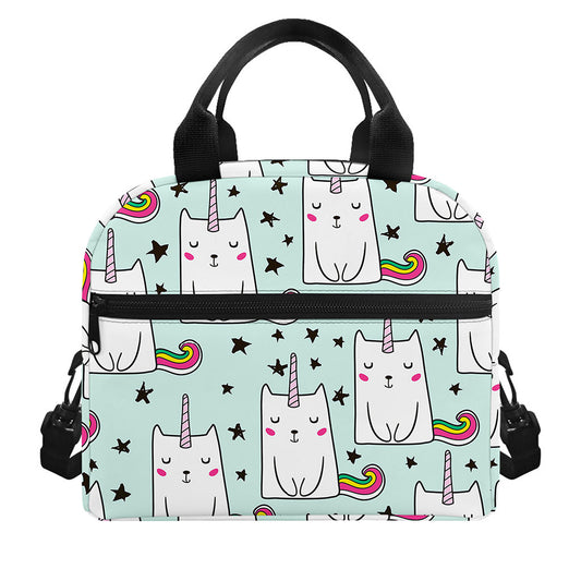 Cute Unicorn Cat Pattern Print Insulated Lunch Bag