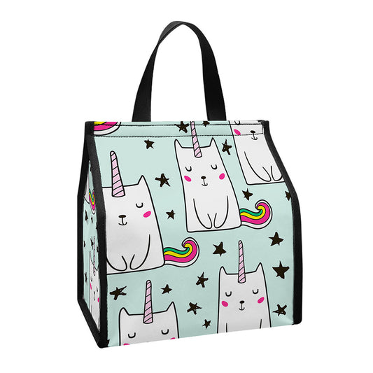 Cute Unicorn Cat Pattern Print Insulated Lunch Tote