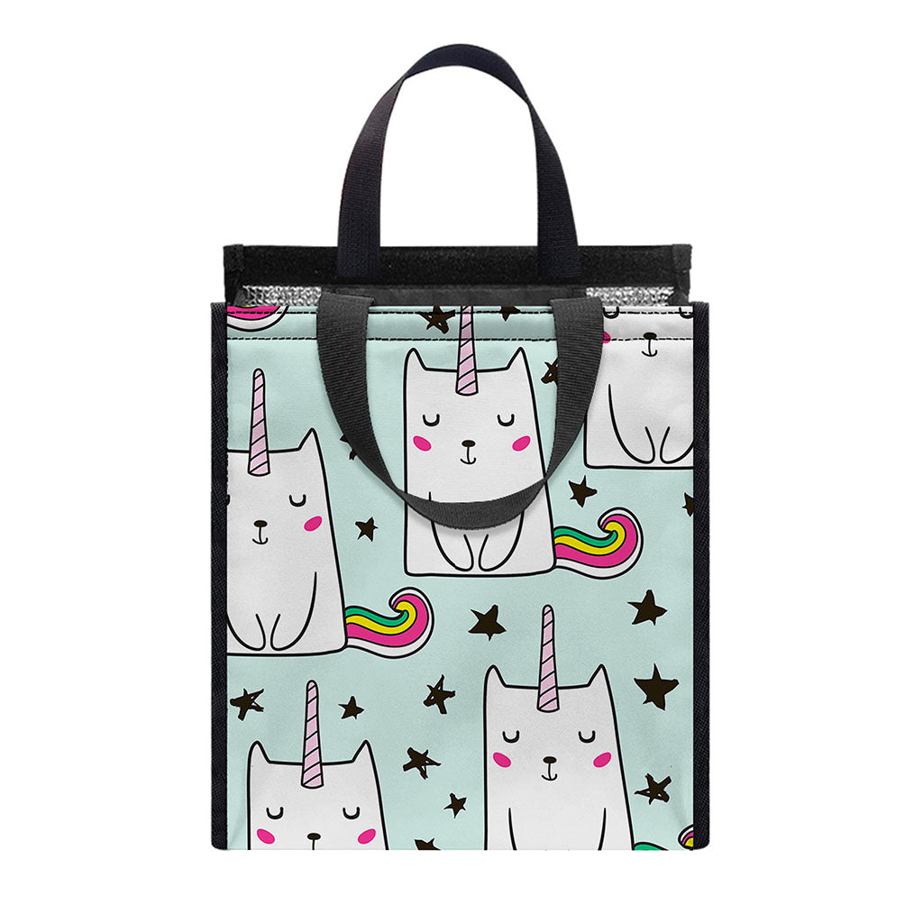 Cute Unicorn Cat Pattern Print Insulated Lunch Tote