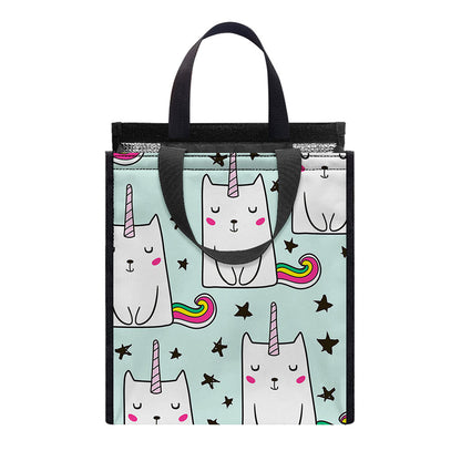 Cute Unicorn Cat Pattern Print Insulated Lunch Tote