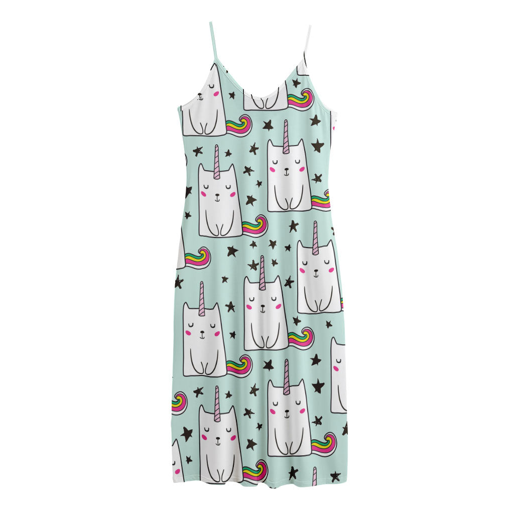 Cute Unicorn Cat Pattern Print Jersey Midi Cami Dress