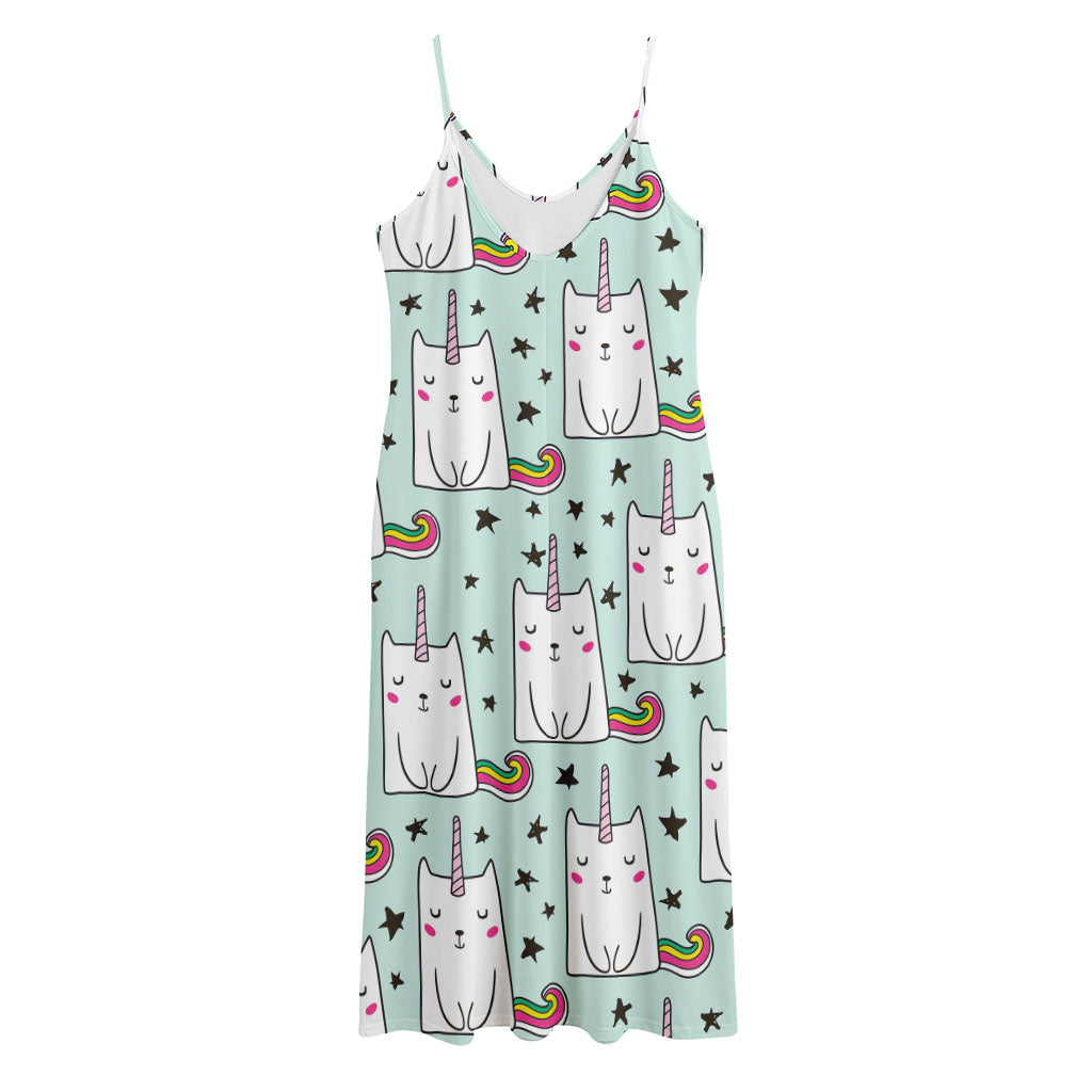 Cute Unicorn Cat Pattern Print Jersey Midi Cami Dress
