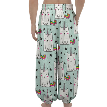 Cute Unicorn Cat Pattern Print Lantern Pants