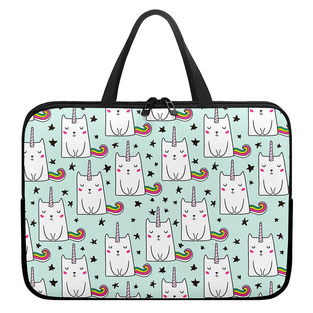 Cute Unicorn Cat Pattern Print Laptop Sleeve With Handle
