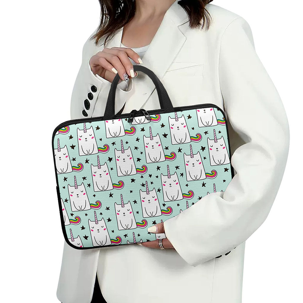Cute Unicorn Cat Pattern Print Laptop Sleeve With Handle