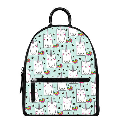 Cute Unicorn Cat Pattern Print Leather Backpack