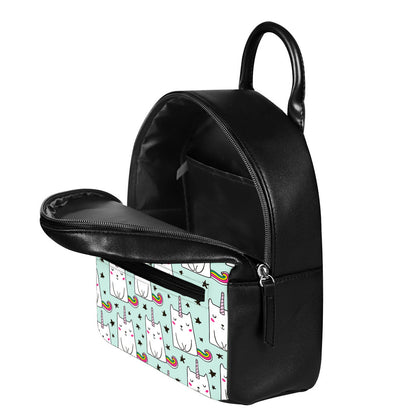 Cute Unicorn Cat Pattern Print Leather Backpack