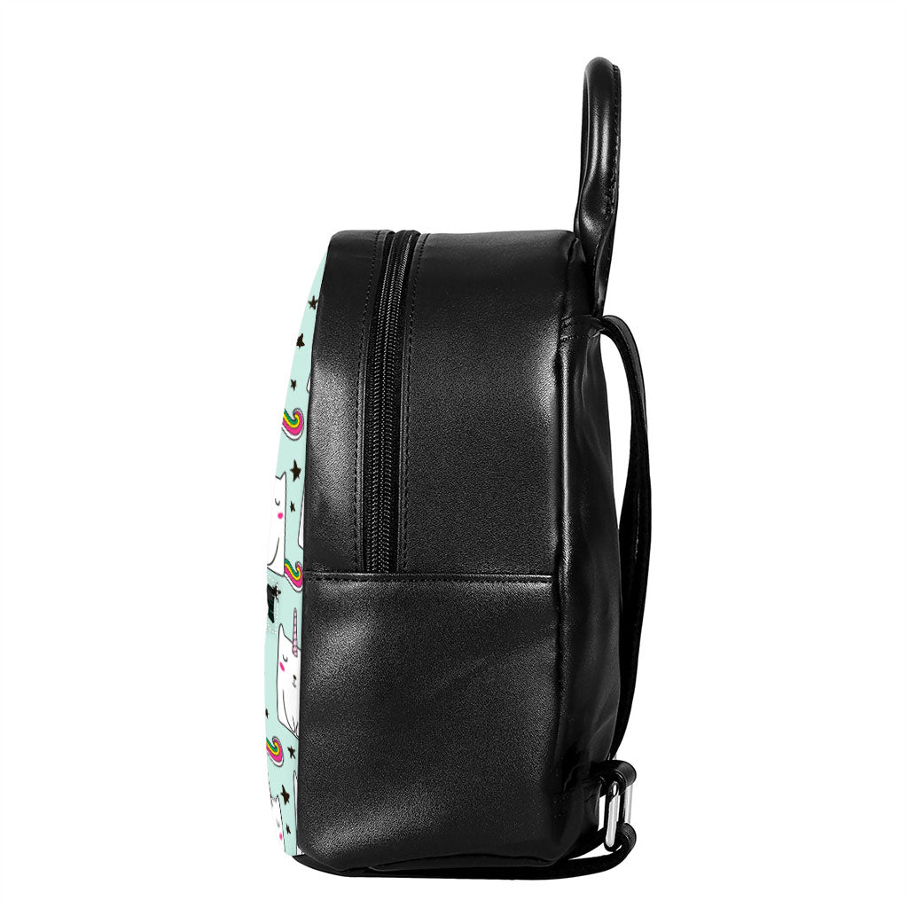 Cute Unicorn Cat Pattern Print Leather Backpack