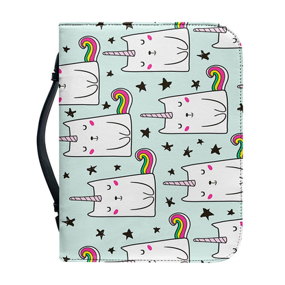Cute Unicorn Cat Pattern Print Leather Bible Cover