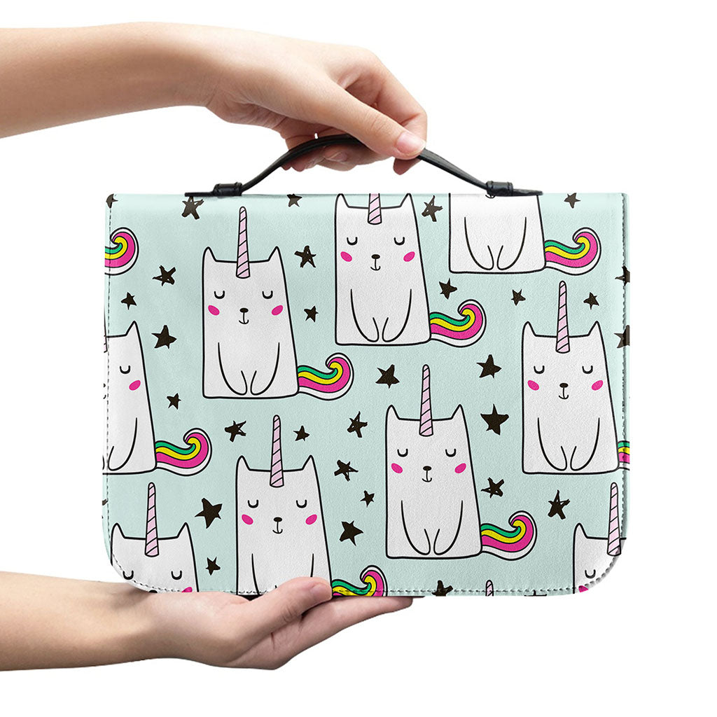 Cute Unicorn Cat Pattern Print Leather Bible Cover