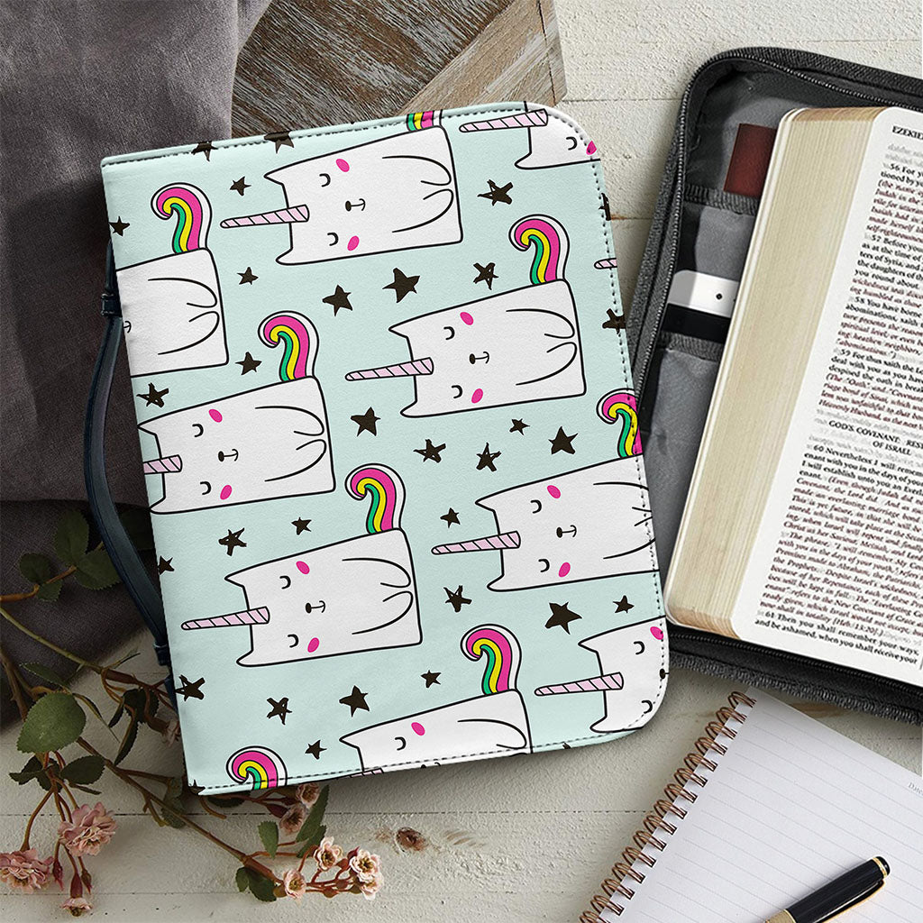 Cute Unicorn Cat Pattern Print Leather Bible Cover