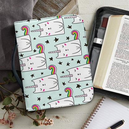 Cute Unicorn Cat Pattern Print Leather Bible Cover