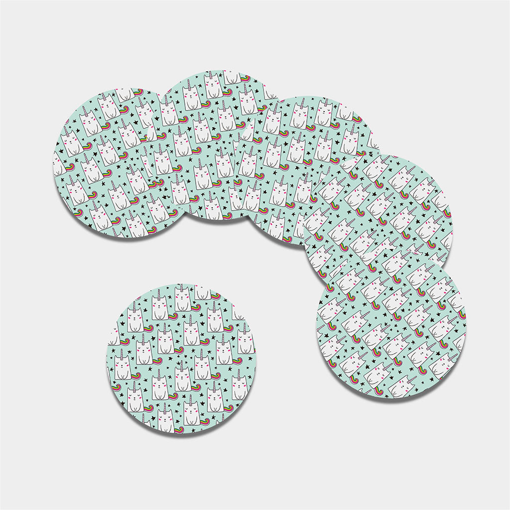 Cute Unicorn Cat Pattern Print Leather Coaster Set