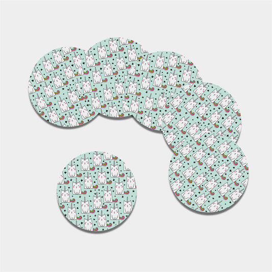 Cute Unicorn Cat Pattern Print Leather Coaster Set