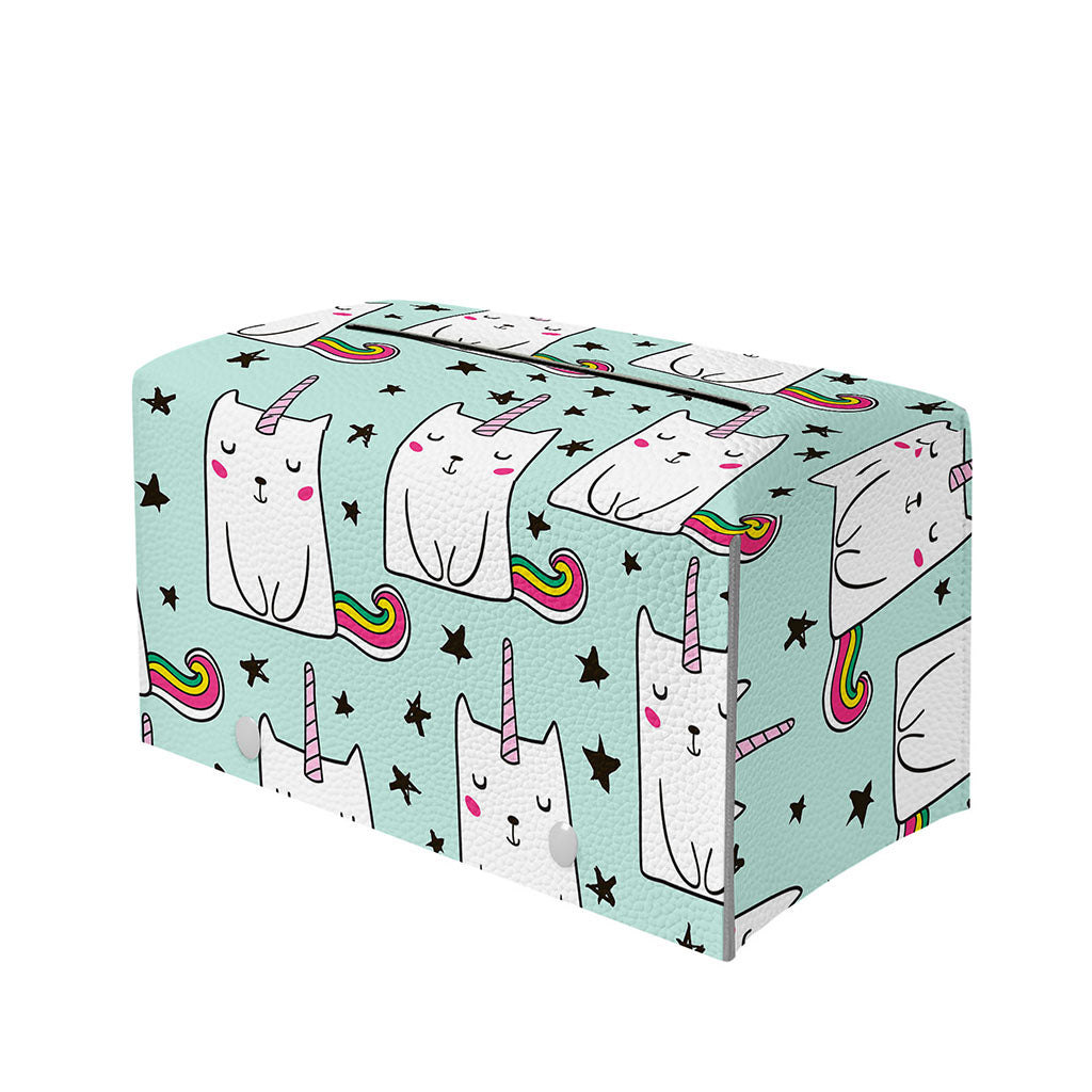 Cute Unicorn Cat Pattern Print Leather Tissue Box Cover