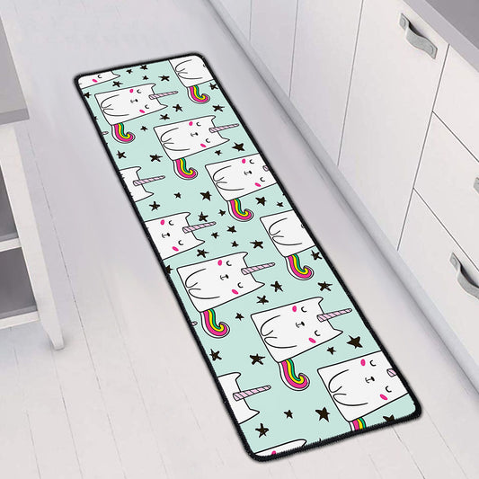 Cute Unicorn Cat Pattern Print Long Kitchen Mat