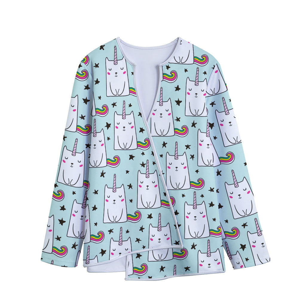 Cute Unicorn Cat Pattern Print Long Sleeve Short Coat