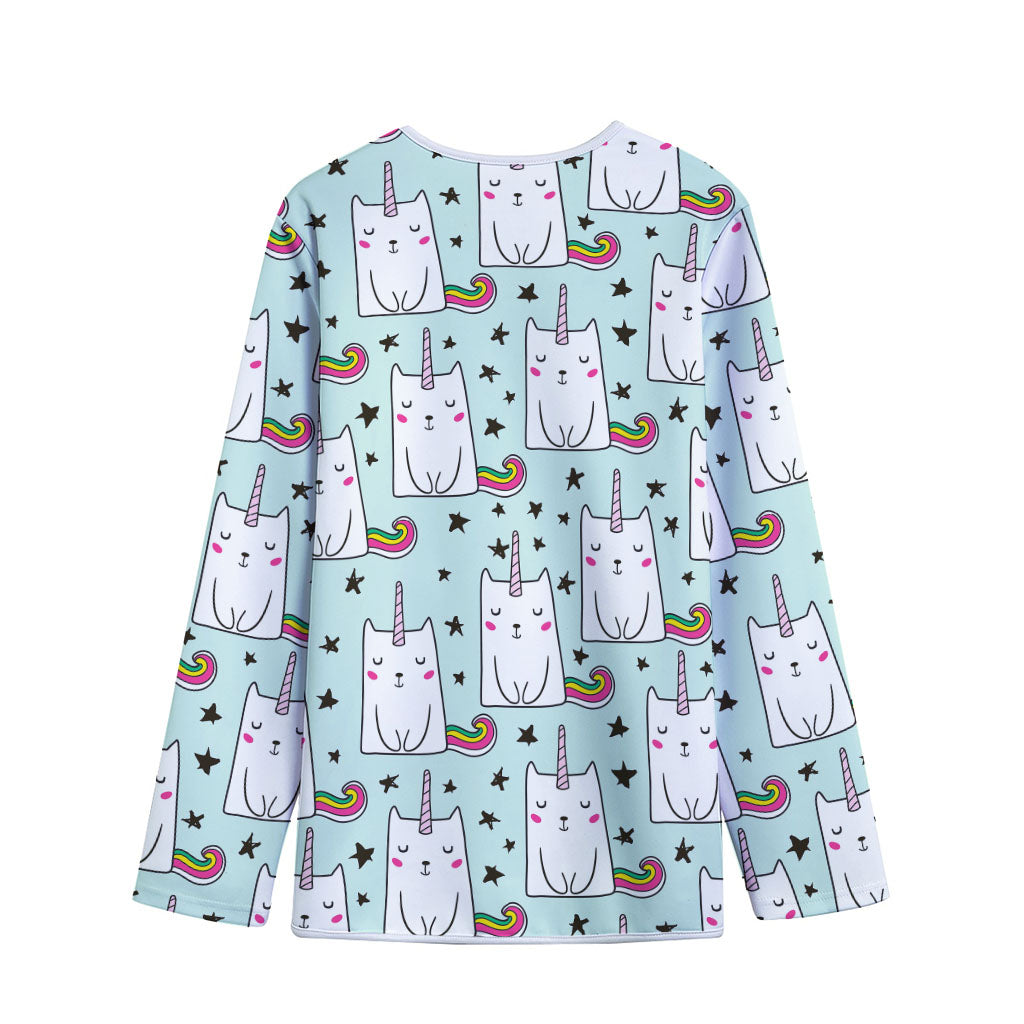 Cute Unicorn Cat Pattern Print Long Sleeve Short Coat