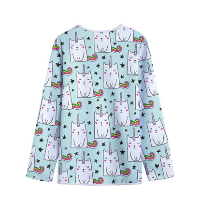 Cute Unicorn Cat Pattern Print Long Sleeve Short Coat