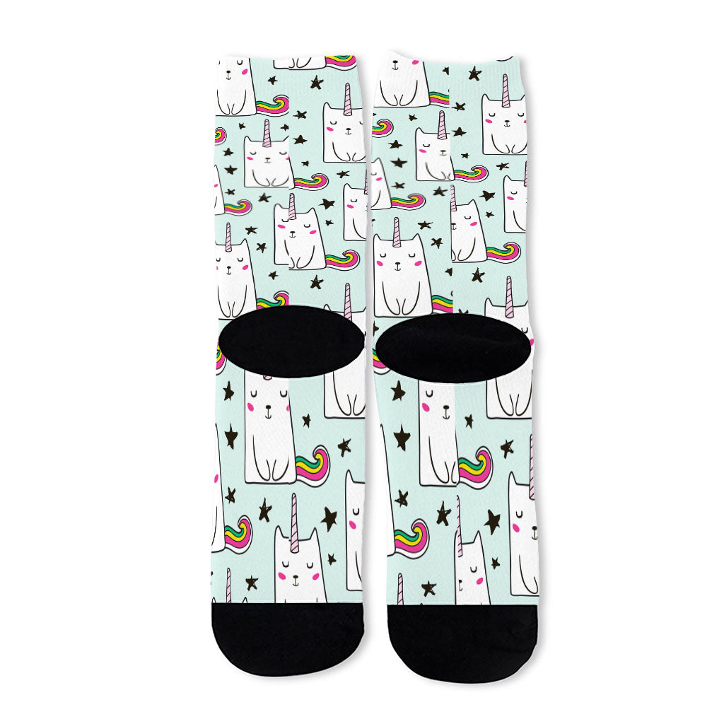 Cute Unicorn Cat Pattern Print Long Socks
