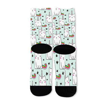 Cute Unicorn Cat Pattern Print Long Socks