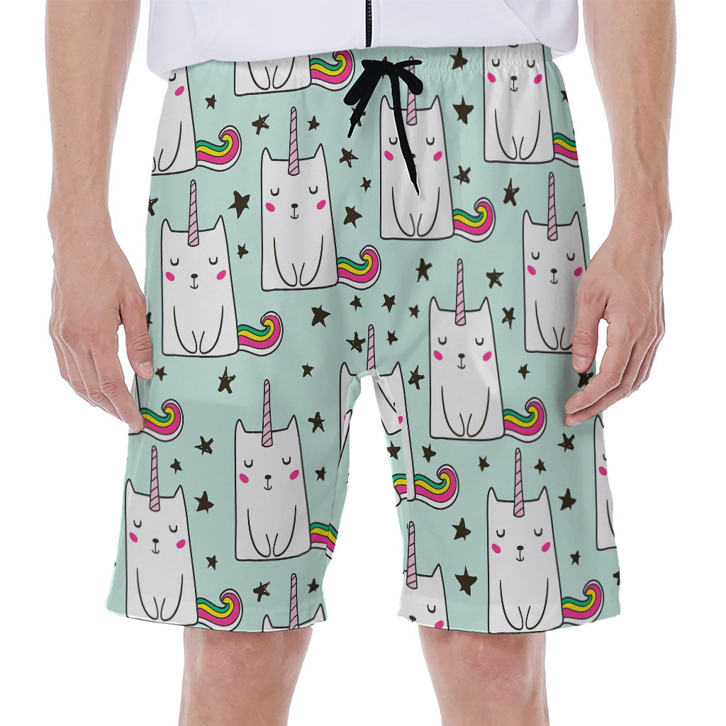 Cute Unicorn Cat Pattern Print Men's Beach Shorts