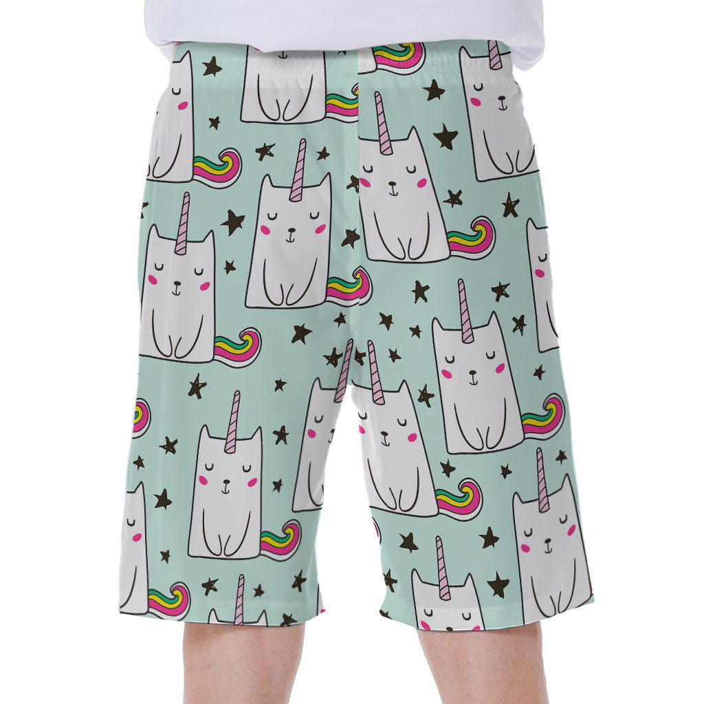 Cute Unicorn Cat Pattern Print Men's Beach Shorts