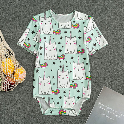 Cute Unicorn Cat Pattern Print Men's Bodysuit