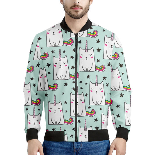 Cute Unicorn Cat Pattern Print Men's Bomber Jacket