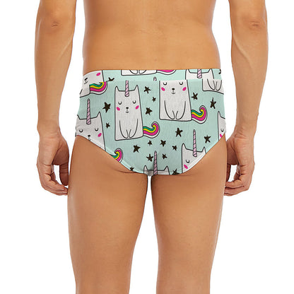 Cute Unicorn Cat Pattern Print Men's Briefs