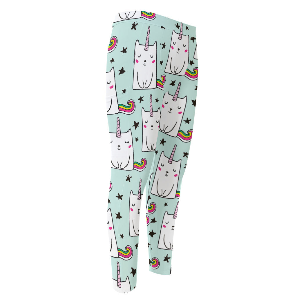Cute Unicorn Cat Pattern Print Men's Compression Pants