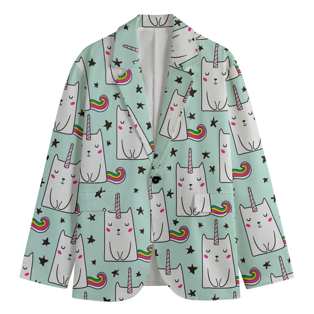 Cute Unicorn Cat Pattern Print Men's Cotton Blazer