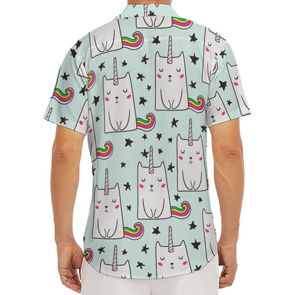 Cute Unicorn Cat Pattern Print Men's Deep V-Neck Shirt