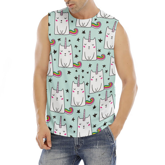 Cute Unicorn Cat Pattern Print Men's Fitness Tank Top