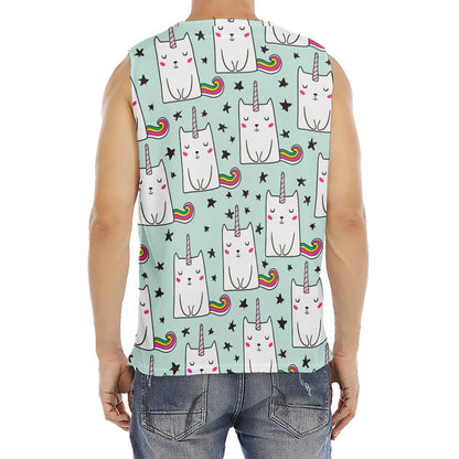 Cute Unicorn Cat Pattern Print Men's Fitness Tank Top