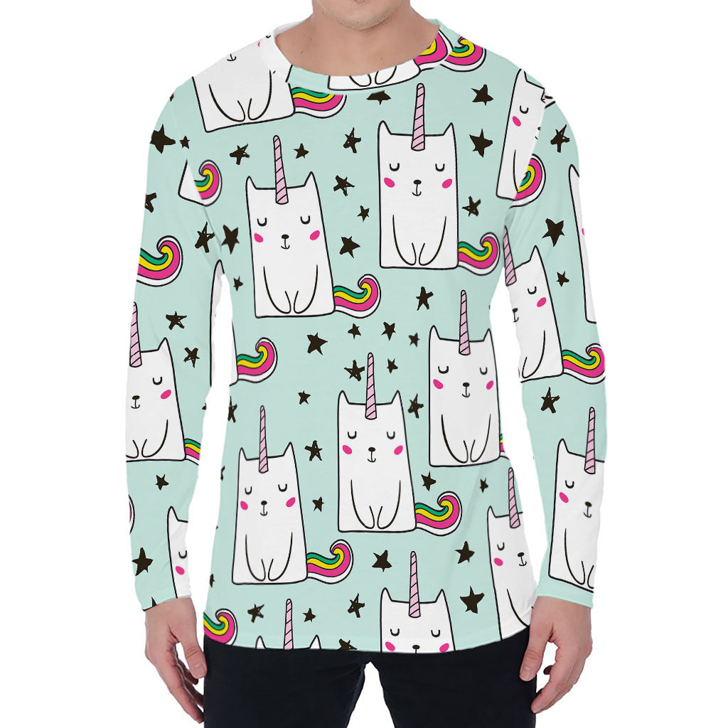 Cute Unicorn Cat Pattern Print Men's Long Sleeve T-Shirt