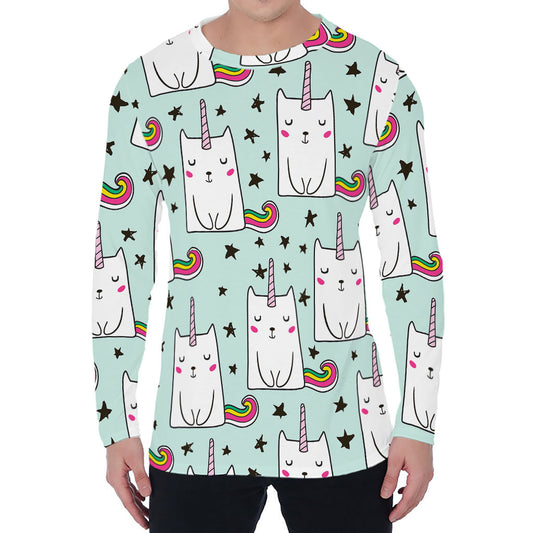 Cute Unicorn Cat Pattern Print Men's Long Sleeve T-Shirt