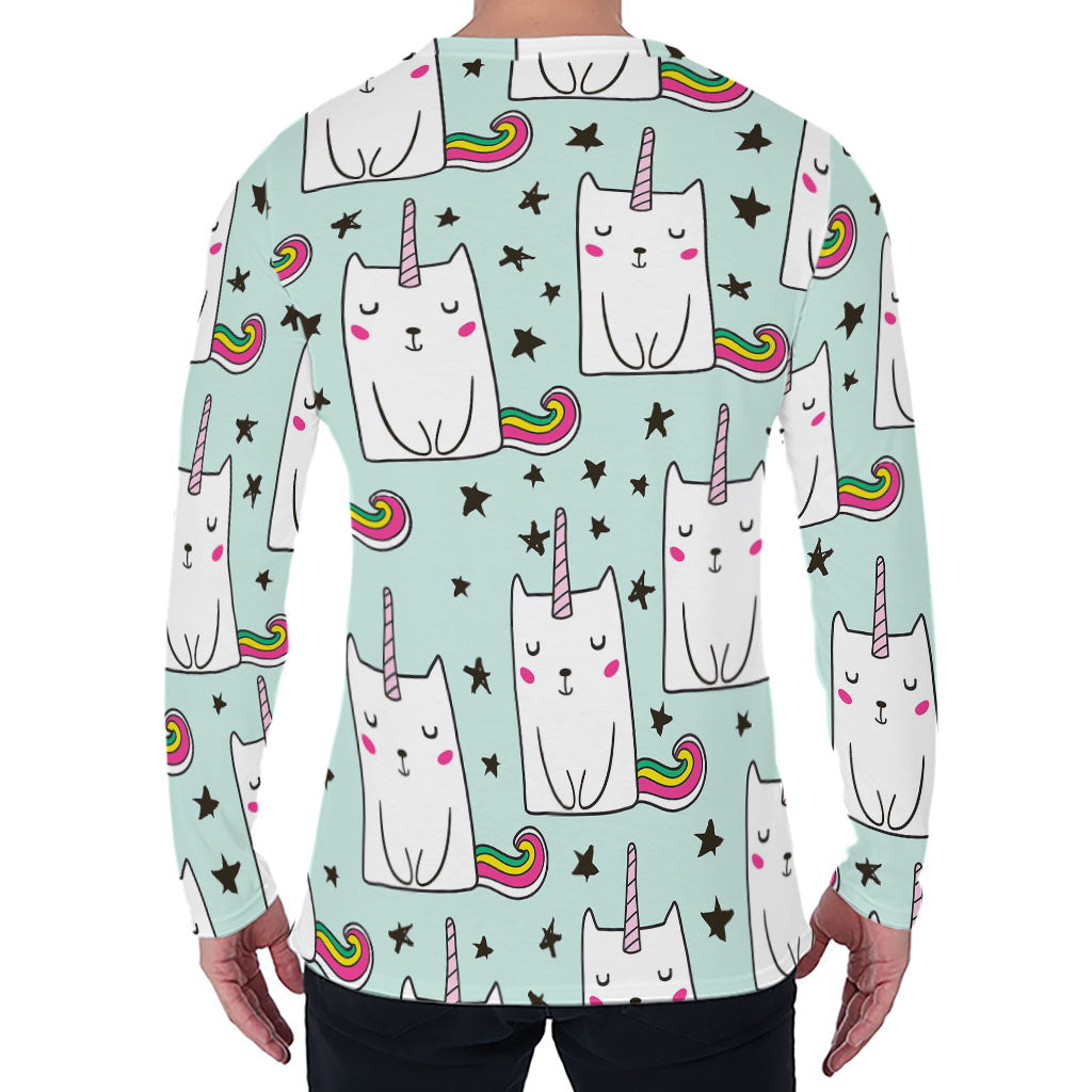 Cute Unicorn Cat Pattern Print Men's Long Sleeve T-Shirt