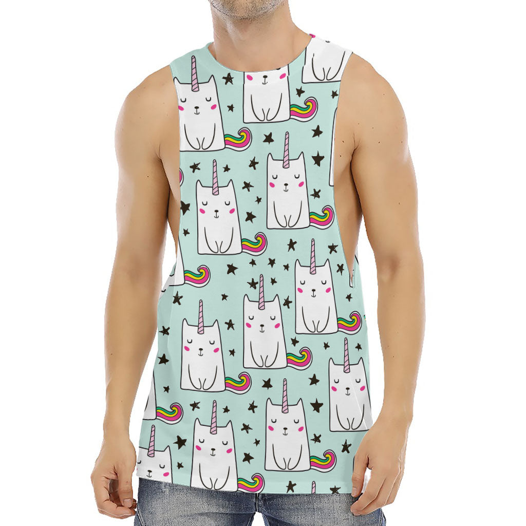 Cute Unicorn Cat Pattern Print Men's Muscle Tank Top