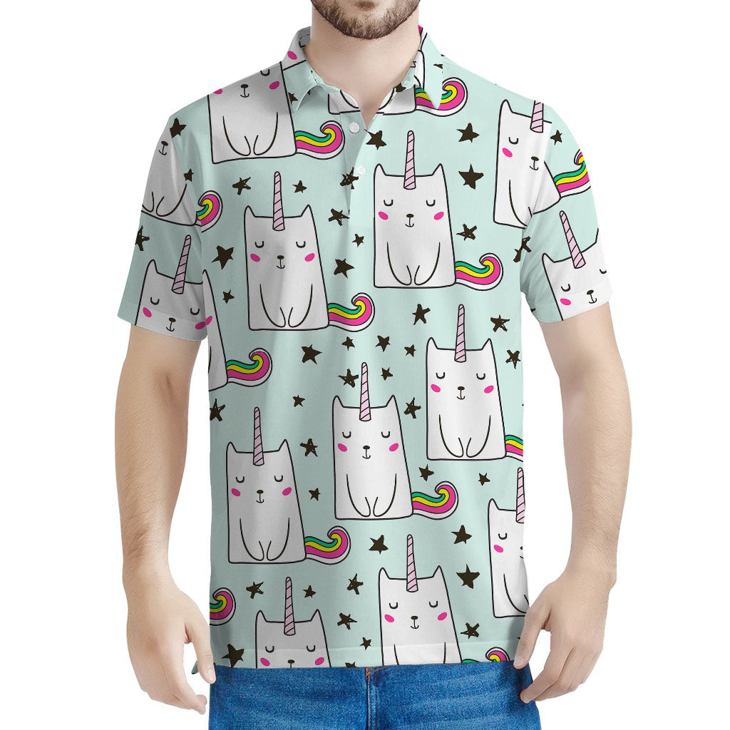 Cute Unicorn Cat Pattern Print Men's Polo Shirt