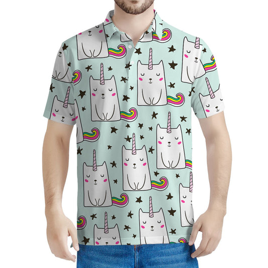 Cute Unicorn Cat Pattern Print Men's Polo Shirt