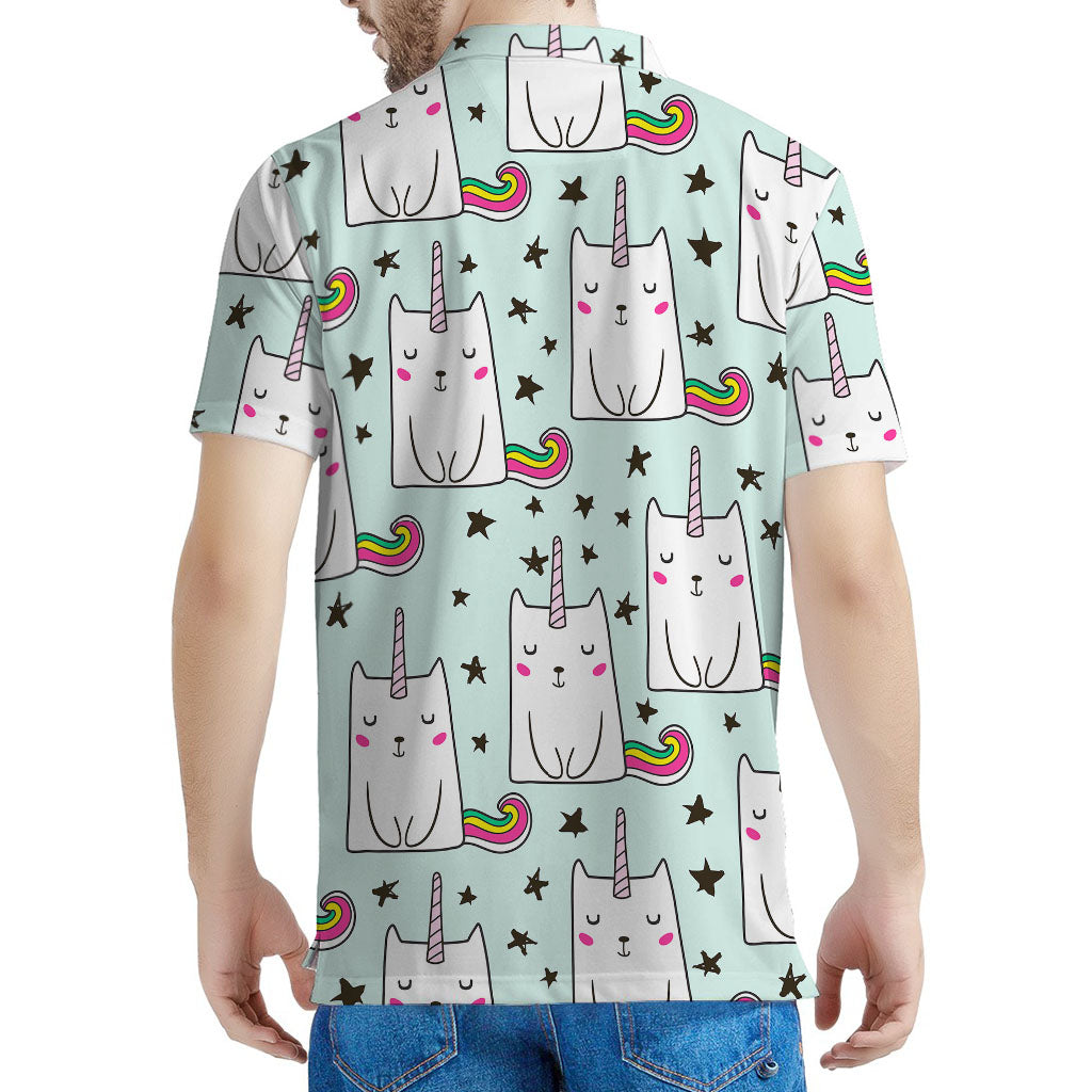 Cute Unicorn Cat Pattern Print Men's Polo Shirt